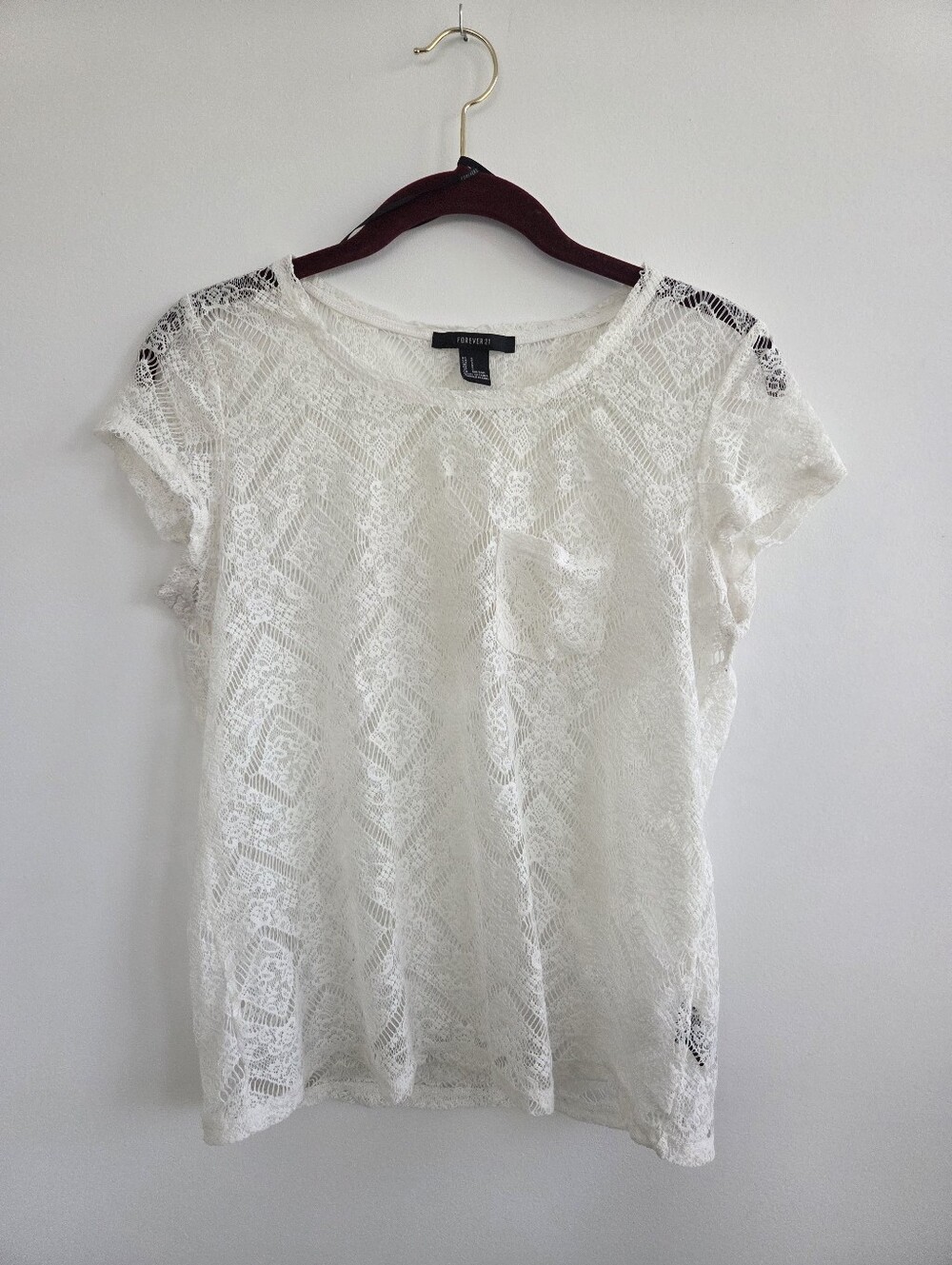 Forever 21 White Lace Short Sleeve Tee, sz S